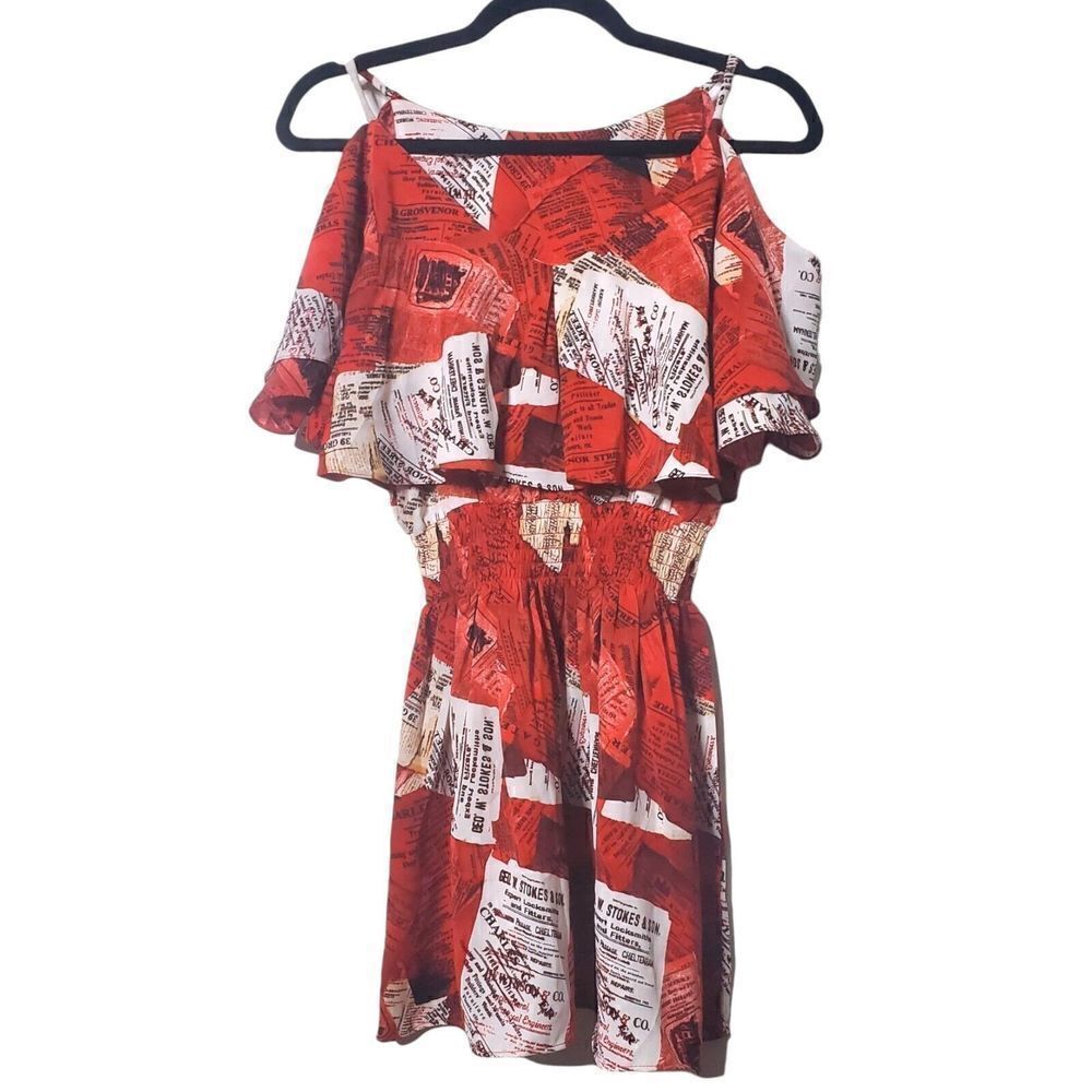 Womens Grosvenor Street Newspaper Print Red Tunic Mini Dress Size Small Silky
